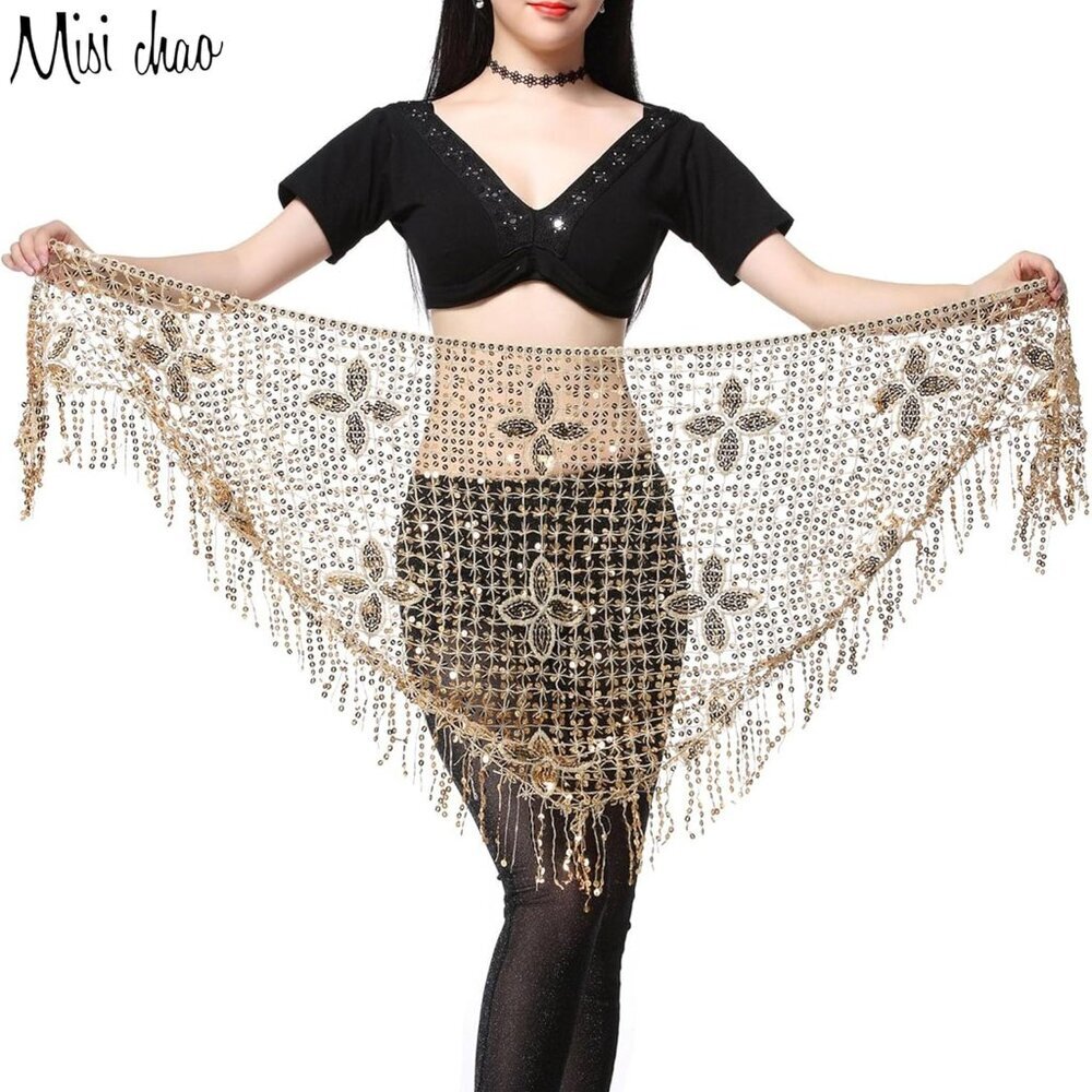 Belly Dance Hip Scarf - Hip Skirt Belly Dancing Belt Triangle Shawl Tassel Belts - Picture 2 of 6